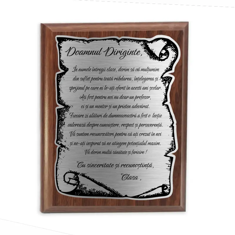 Domnul diriginte, placheta lemn personalizata prin gravura